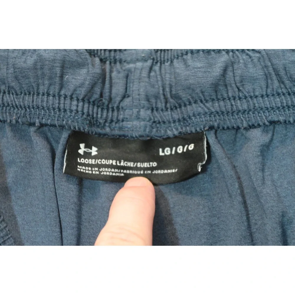 Under Armour Athletic Gym Shorts Men Large Navy Blue Mesh Trim Loose Excellent